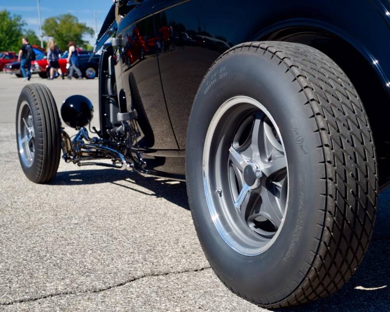 Black highboy roadster, rear tire